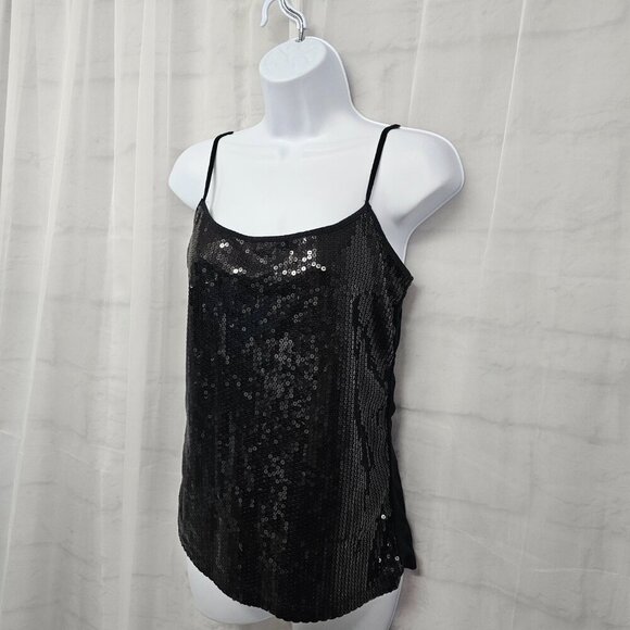 Ann Taylor Loft Tank Black Sequin Glam Club M - Picture 5 of 11